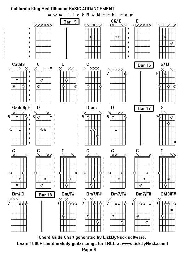 Chord Grids Chart of chord melody fingerstyle guitar song-California King Bed-Rihanna-BASIC ARRANGEMENT,generated by LickByNeck software.